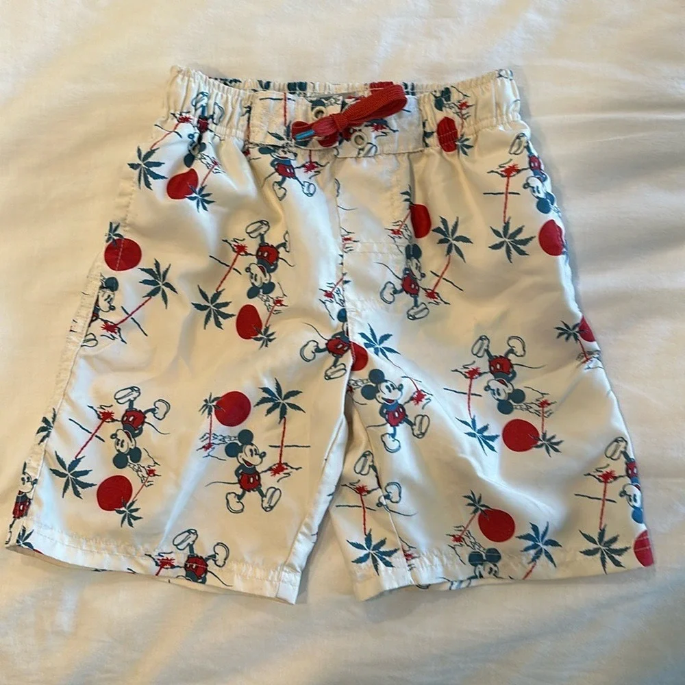 Junk Food Disney Mickey Mouse Tropical Swim Trunks White‎ Red Blue Kids Small 4T